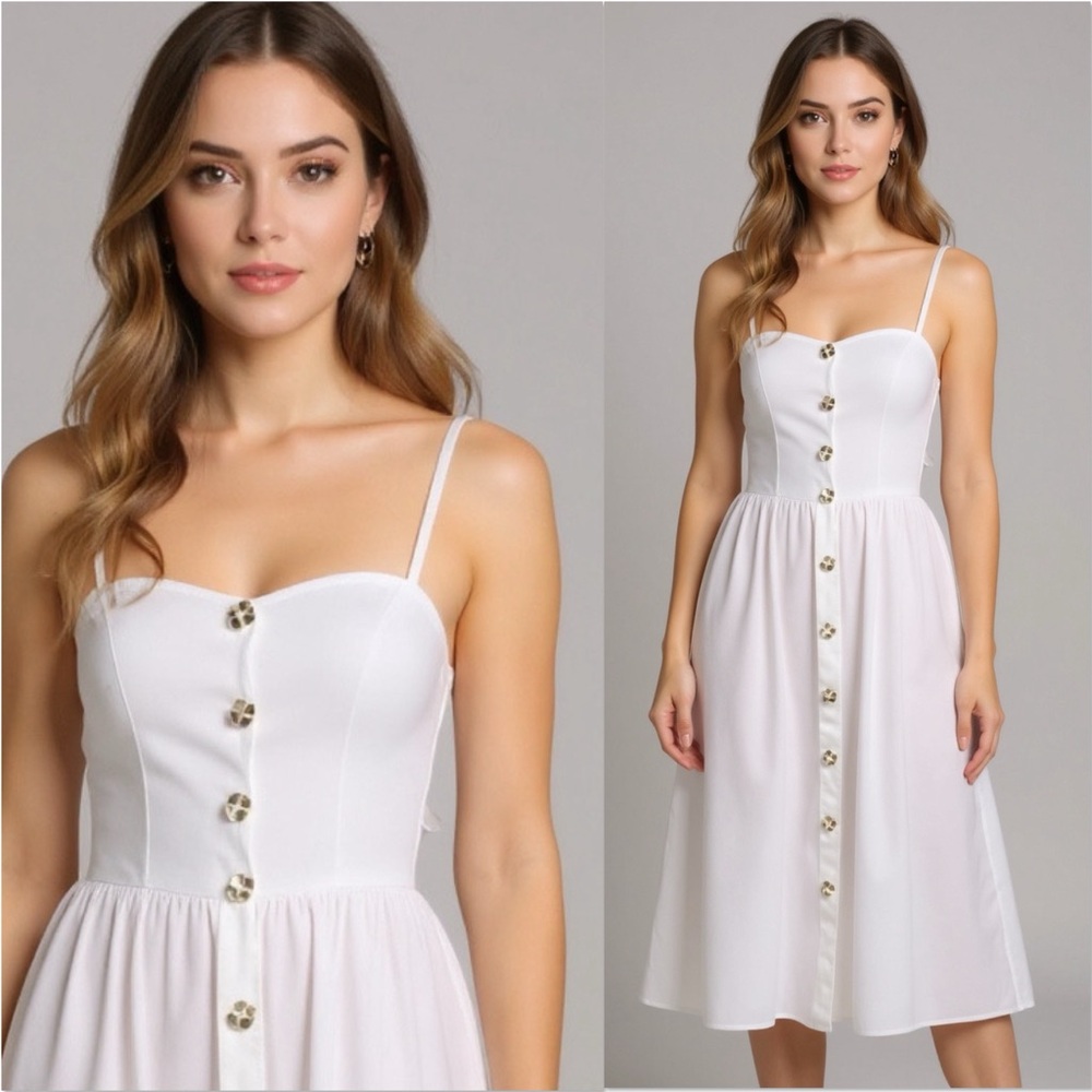 Free People White Flowy Beachy Fit and Flare Bohemian Midi Dress Size Small